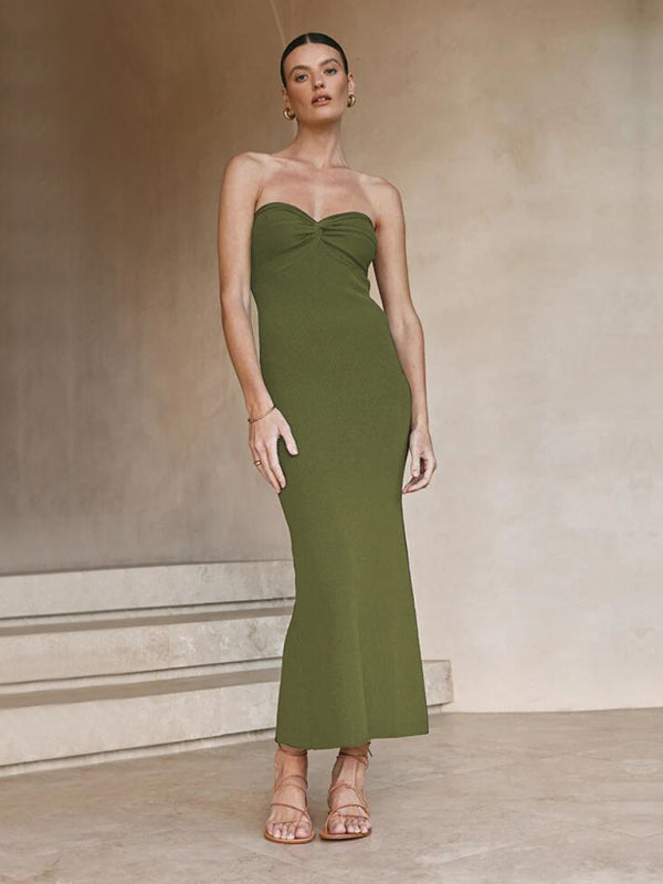 style knitted cross strapless sexy woolen dress