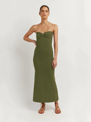 style knitted cross strapless sexy woolen dress