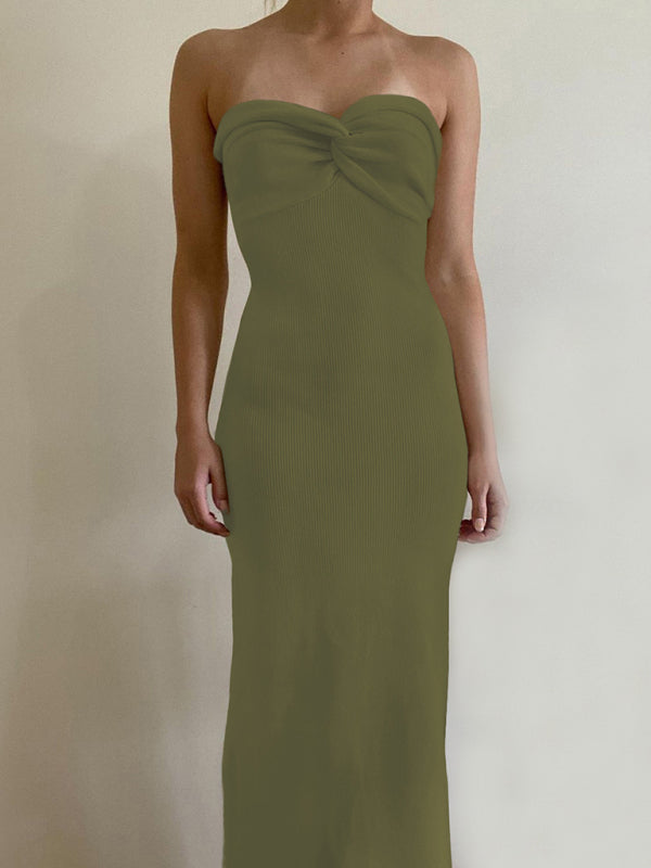 style knitted cross strapless sexy woolen dress
