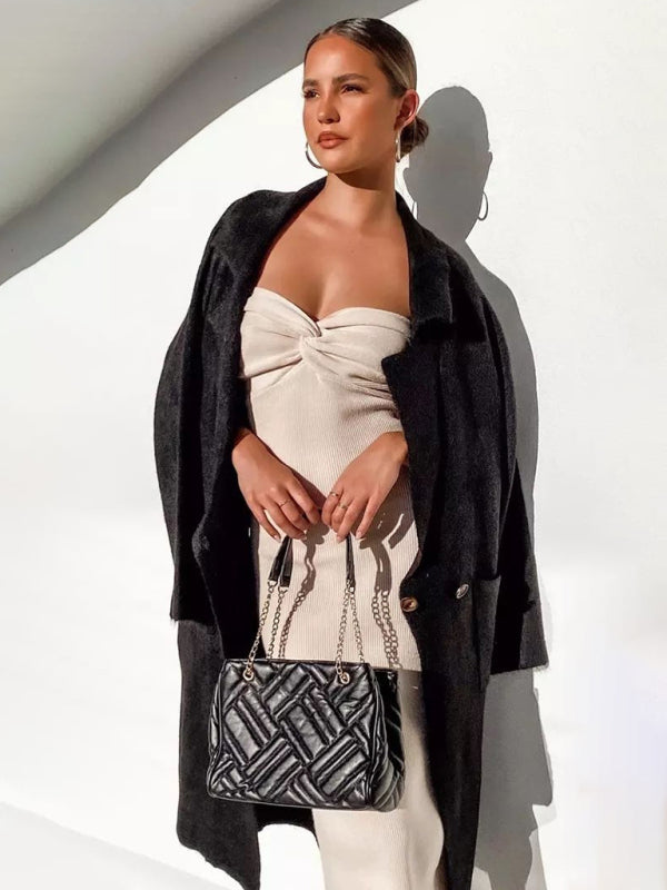 style knitted cross strapless sexy woolen dress