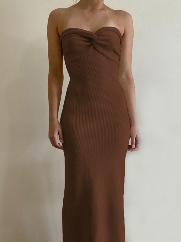 style knitted cross strapless sexy woolen dress