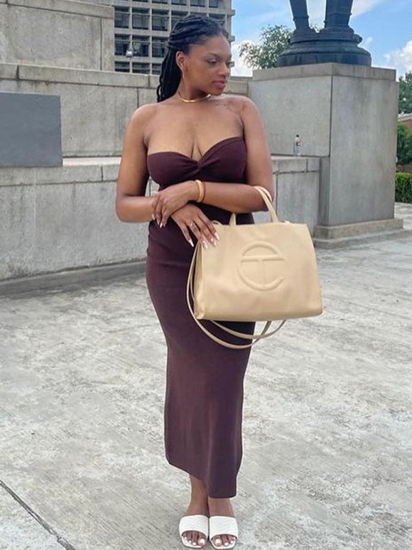 style knitted cross strapless sexy woolen dress
