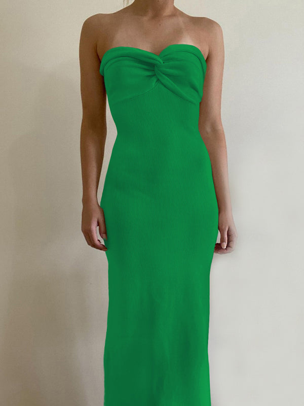 style knitted cross strapless sexy woolen dress