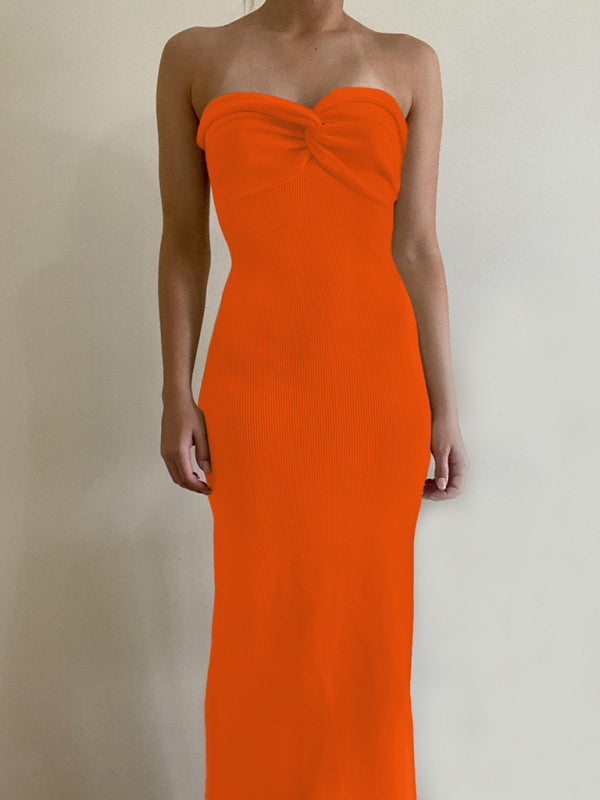 style knitted cross strapless sexy woolen dress