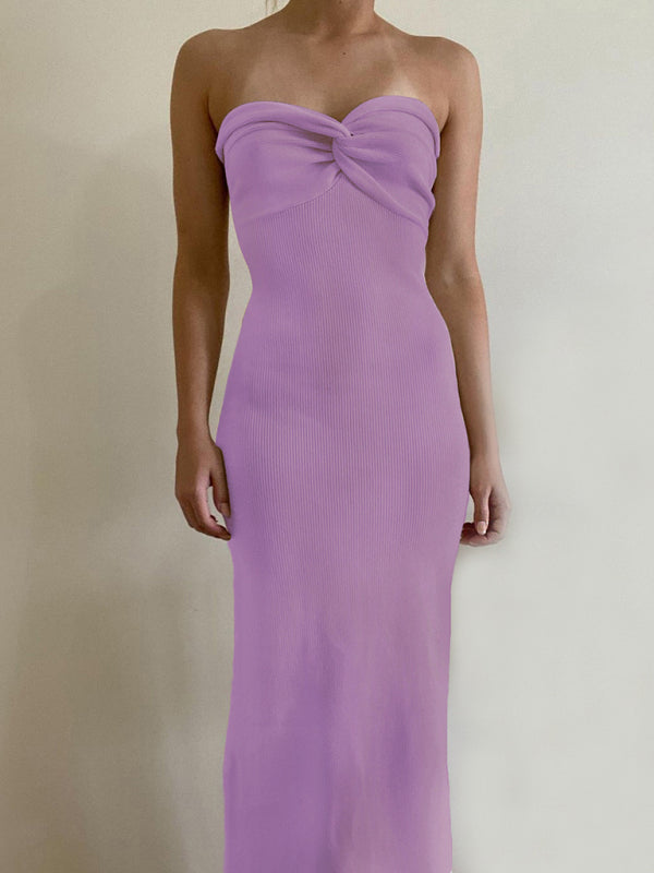 style knitted cross strapless sexy woolen dress