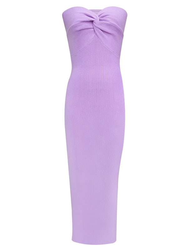 style knitted cross strapless sexy woolen dress