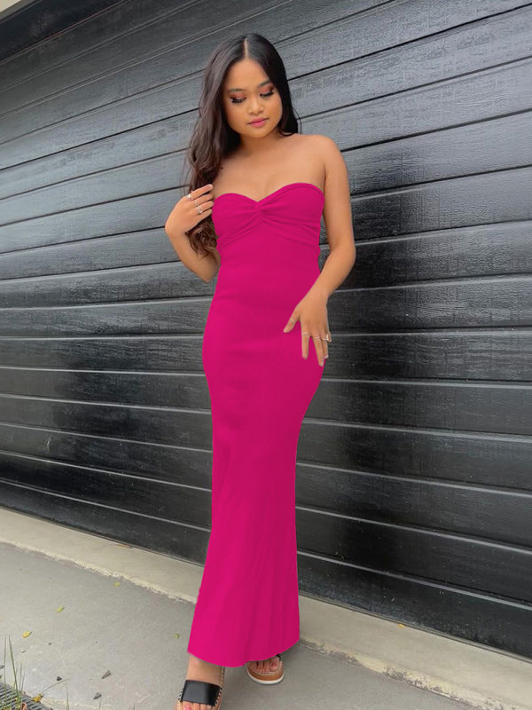 style knitted cross strapless sexy woolen dress