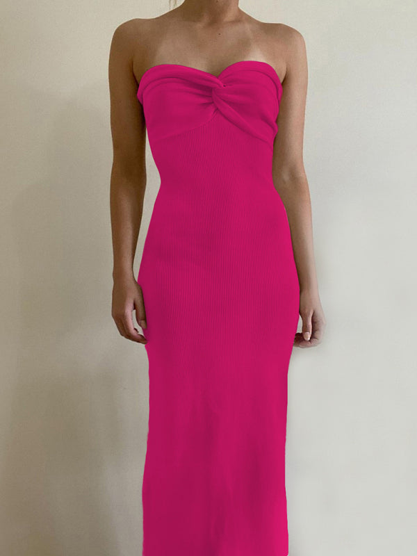 style knitted cross strapless sexy woolen dress