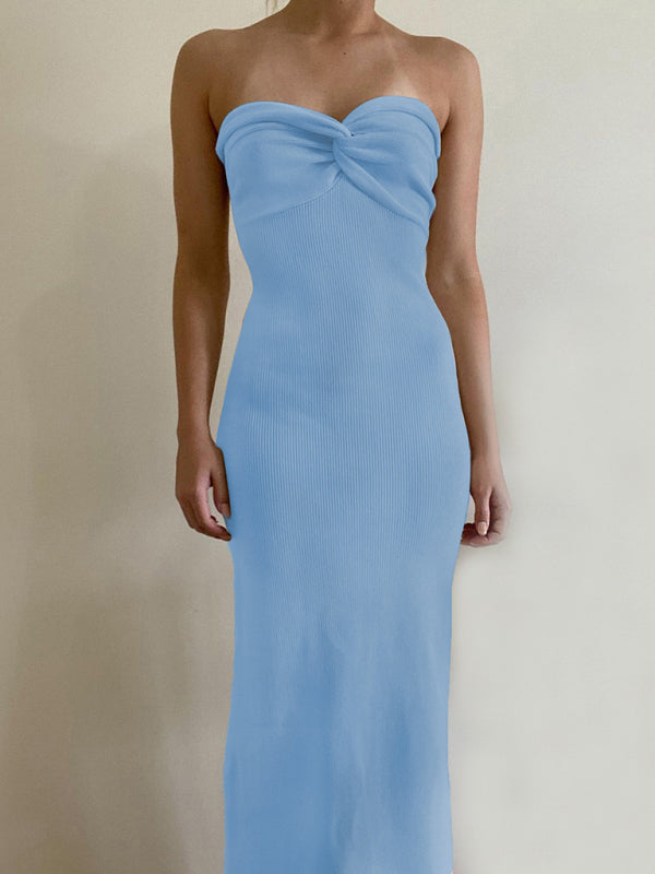 style knitted cross strapless sexy woolen dress
