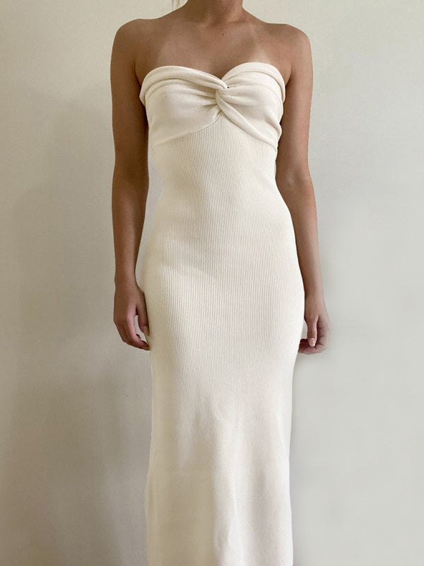 style knitted cross strapless sexy woolen dress