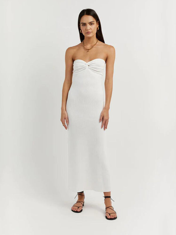 style knitted cross strapless sexy woolen dress