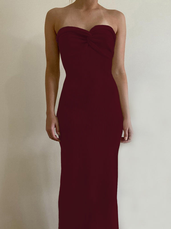 style knitted cross strapless sexy woolen dress