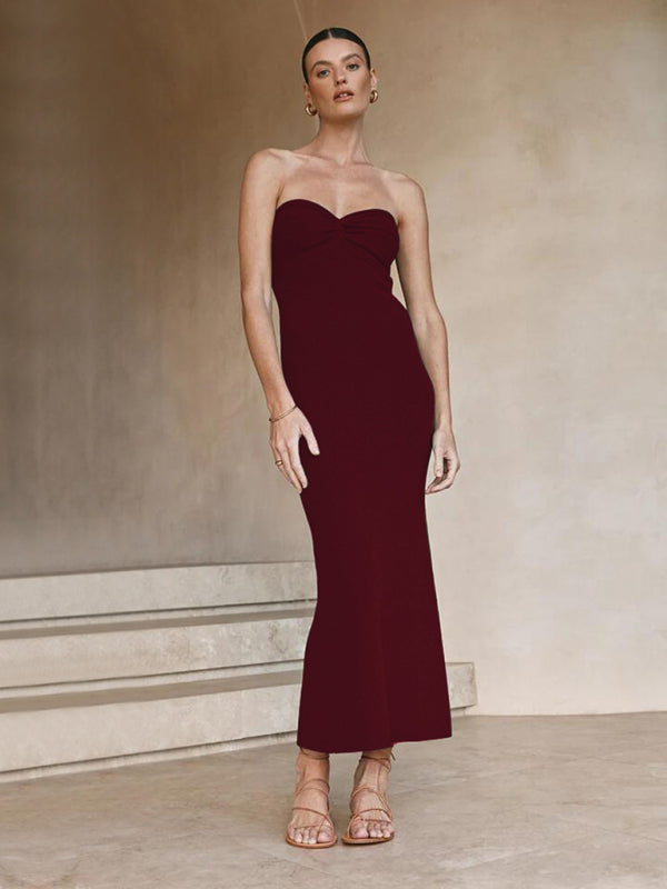 style knitted cross strapless sexy woolen dress