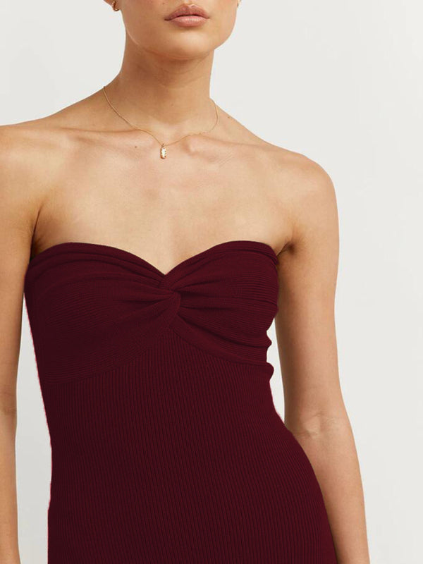 style knitted cross strapless sexy woolen dress