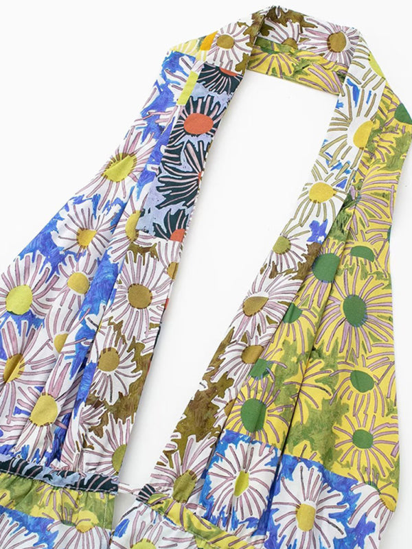 V-neck suspender sexy printed halter neck short dress