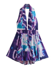 V-neck suspender sexy printed halter neck short dress