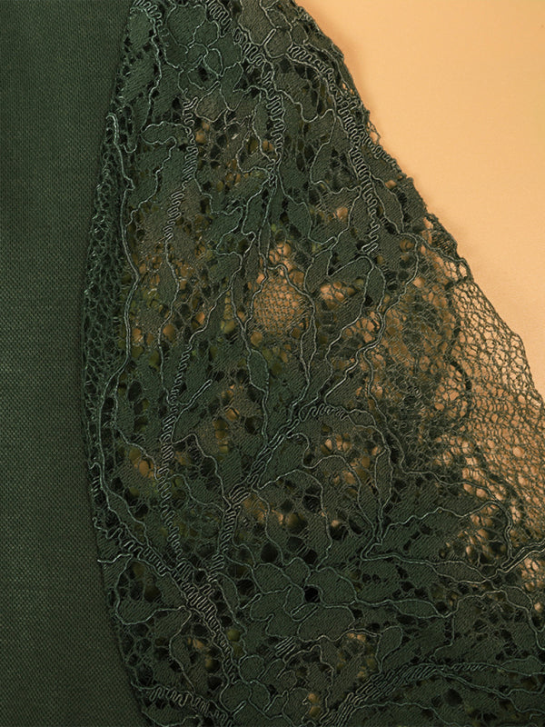Lace long-sleeved V-neck sexy pleated dress
