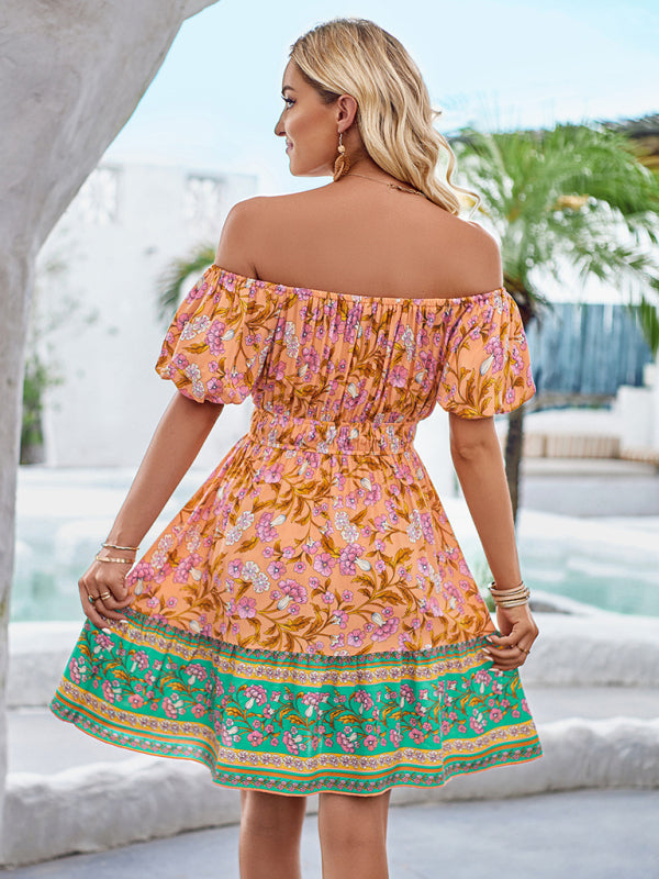 Bohemian beach one-shoulder printed dress
