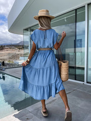 waisted simple round neck solid color dress without belt