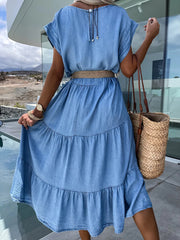 waisted simple round neck solid color dress without belt