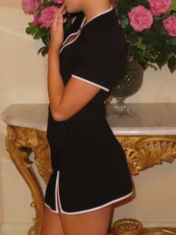retro waist slim fit slit hip wrap dress