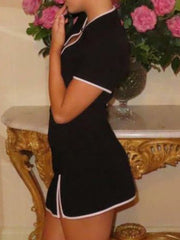 retro waist slim fit slit hip wrap dress