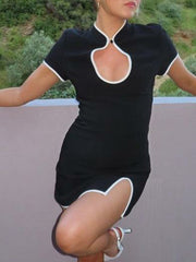 retro waist slim fit slit hip wrap dress