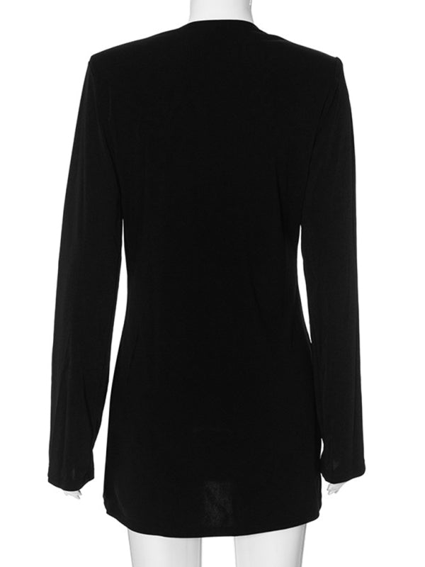V-neck long-sleeved hot girl dress