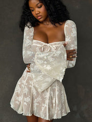 sexy hottie lace printed long-sleeved strappy dress