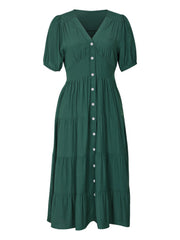 Ladies V-neck short-sleeved waist dress