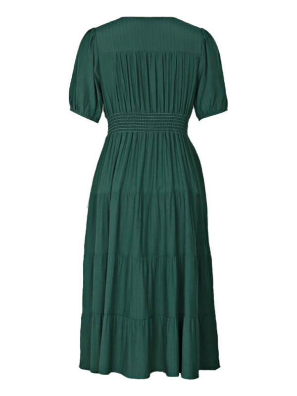 Ladies V-neck short-sleeved waist dress
