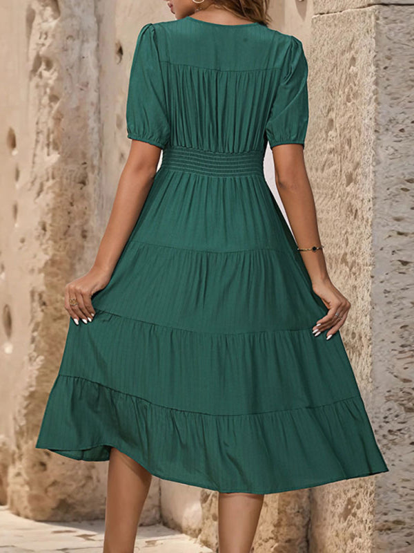 Ladies V-neck short-sleeved waist dress