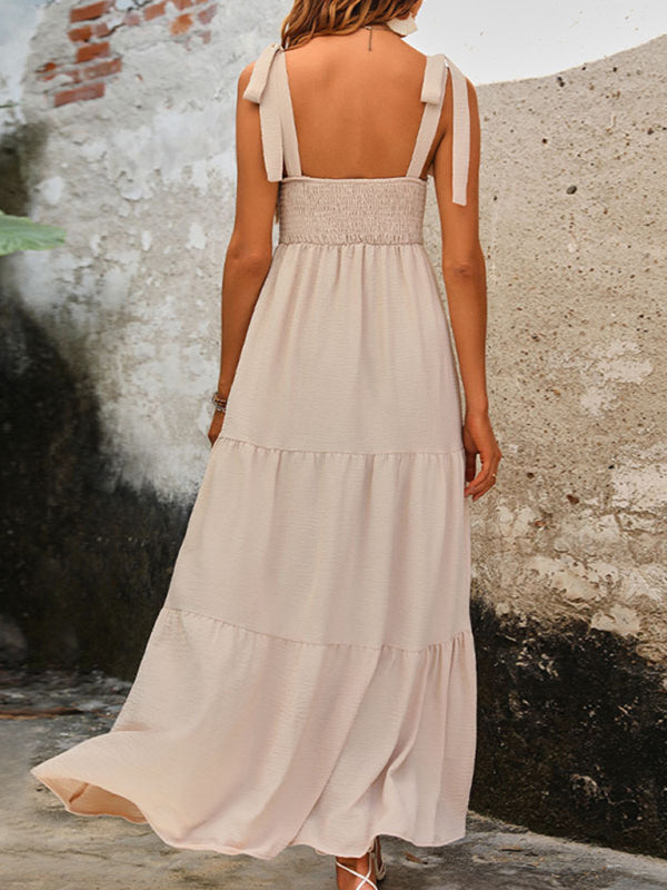 Ladies backless solid color suspender dress