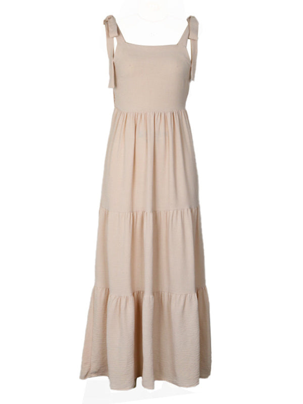 Ladies backless solid color suspender dress
