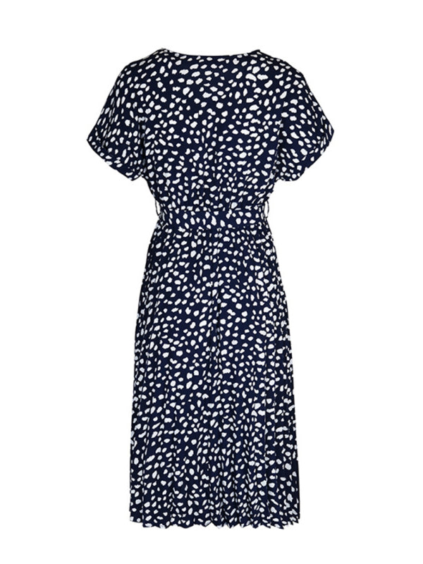 Ladies raglan short sleeve leopard print dress