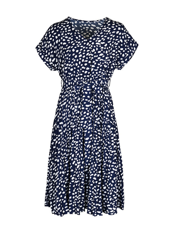Ladies raglan short sleeve leopard print dress