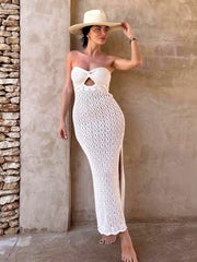 tube top open mesh hollow knitted elastic hip-covering hot girl dress