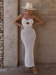 tube top open mesh hollow knitted elastic hip-covering hot girl dress