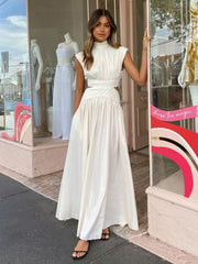 solid color empty waist sexy exposed waist pleated large skirt dress