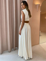 solid color empty waist sexy exposed waist pleated large skirt dress