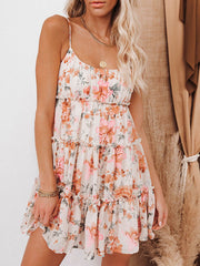suspender simple printed chiffon dress
