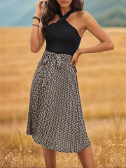 Color Blocked Cross Neck Halter Dress