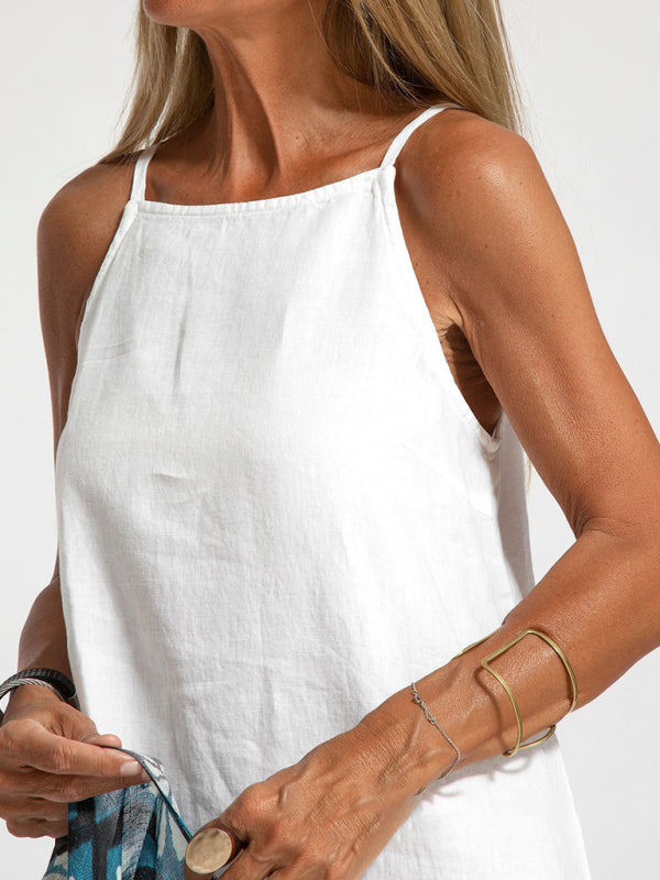 casual cotton and linen slit suspender dress