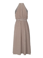 elegant halterneck high-waist corrugated sleeveless A-line dress