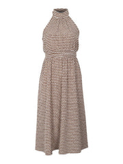 elegant halterneck high-waist corrugated sleeveless A-line dress