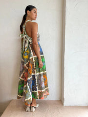 style halterneck fresh and sweet printed pattern dress