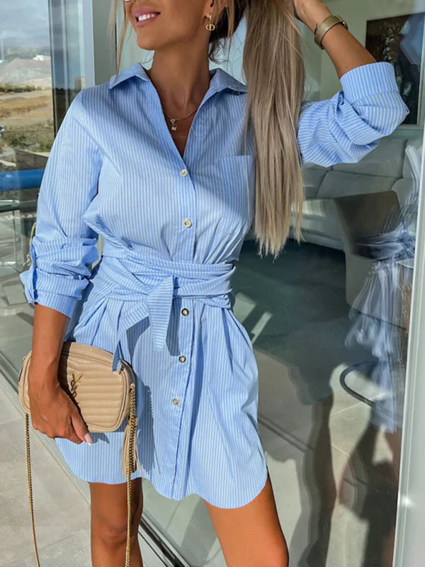 lace-up cardigan multi-color roll-sleeve shirt dress