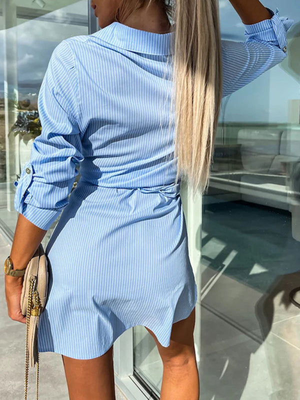 lace-up cardigan multi-color roll-sleeve shirt dress