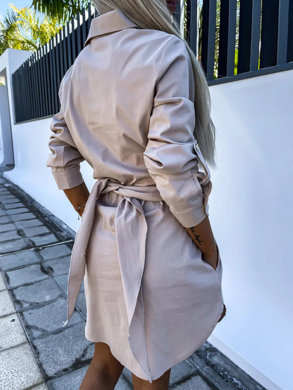 lace-up cardigan multi-color roll-sleeve shirt dress