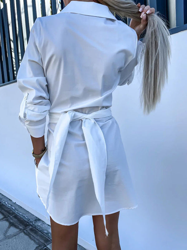 lace-up cardigan multi-color roll-sleeve shirt dress